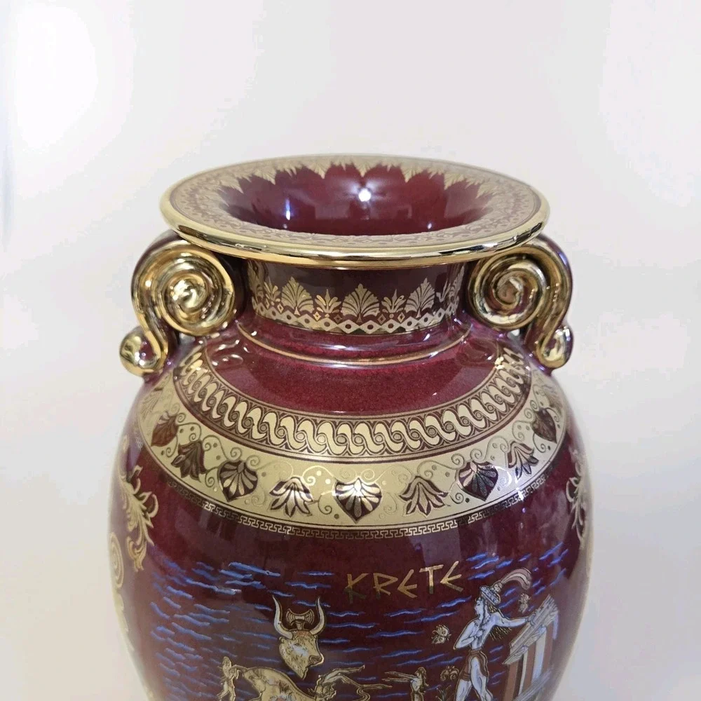 Red Spyropoulos Vase Greece 24K Gold Trim Greek Mythology Porcelain 9.5